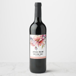 Étiquette Pour Bouteilles De Vin Mariage branche de rhododendron et fleurs rose pêc