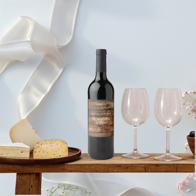 Étiquette Pour Bouteilles De Vin Mariage campagnard photo Rustic Wood Couples (Créateur téléchargé)