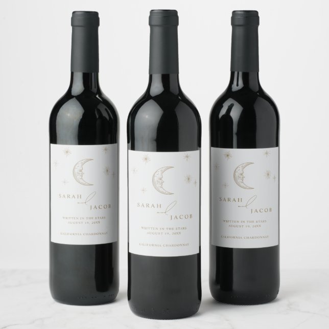 Étiquette Pour Bouteilles De Vin Mariage Céleste Écrit dans les Étoiles  (Bouteilles)