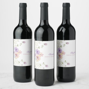 Étiquette Pour Bouteilles De Vin Mariage Champêtre de Fleurs Sauvages Douces et Fan