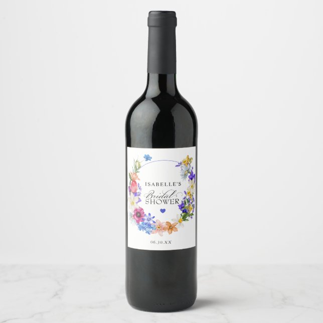 Étiquette Pour Bouteilles De Vin Mariage champêtre Fleurs sauvages Bleu Violet Roug (Devant)