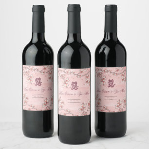 Étiquette Pour Bouteilles De Vin Mariage chinois à deux fleurs de pêche