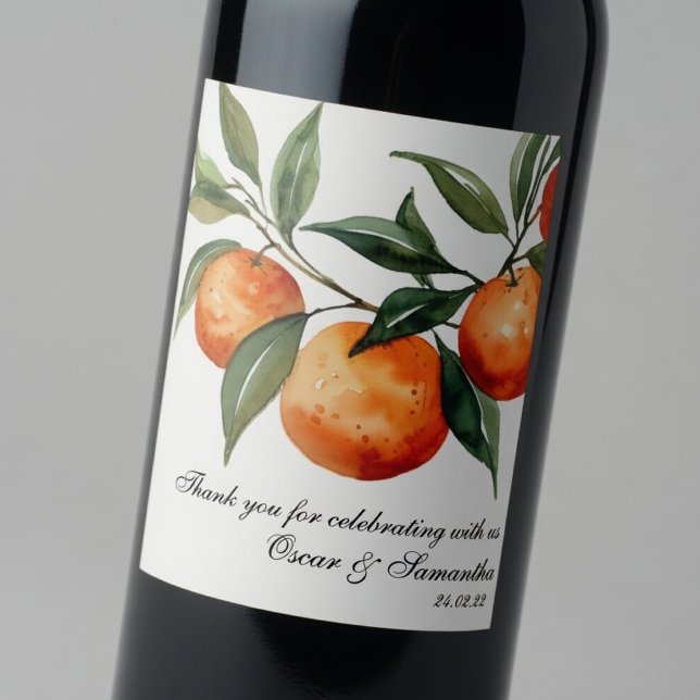 Étiquette Pour Bouteilles De Vin Mariage Citron | Orange Méditerranéen (Créateur téléchargé)