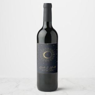 Étiquette Pour Bouteilles De Vin Mariage Clair de Lune Doré Nuit Sombre Auréole Cél