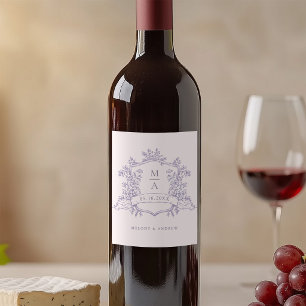 Étiquette Pour Bouteilles De Vin Mariage classique aux armoiries florales de lavand