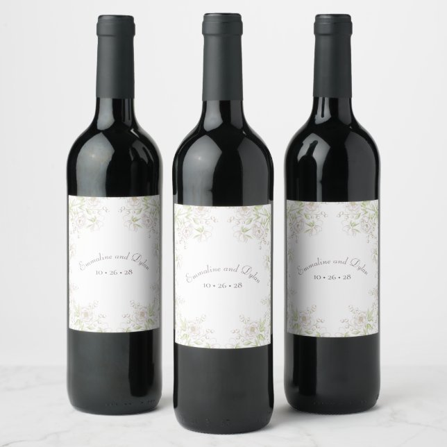 Étiquette Pour Bouteilles De Vin Mariage Classique Rose Blanche (Bouteilles)