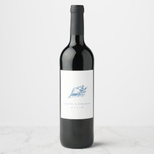 Étiquette Pour Bouteilles De Vin Mariage côtier vintage Blue Seashell