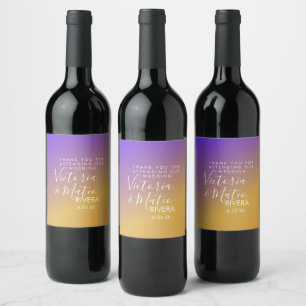 Étiquette Pour Bouteilles De Vin Mariage Coucher de Soleil Violet Jaune Dégradé Omb