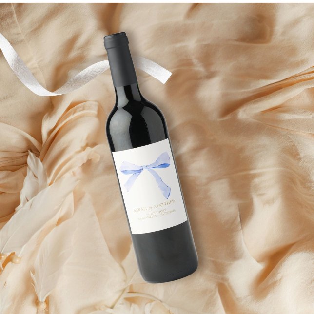 Étiquette Pour Bouteilles De Vin Mariage Couple Dusty Blue Ribbon (Créateur téléchargé)