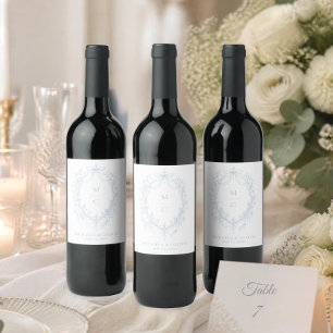 Étiquette Pour Bouteilles De Vin Mariage Couronne Florale Bleue Vintage Classique
