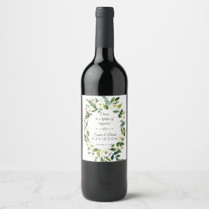Étiquette Pour Bouteilles De Vin Mariage Couronne Florale Verte et Blanche Cheers