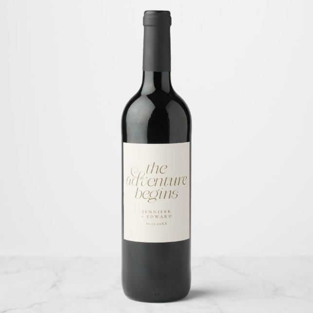Étiquette Pour Bouteilles De Vin Mariage Crème L'Aventure Commence (Devant)