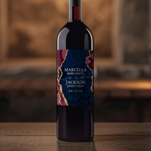 Étiquette Pour Bouteilles De Vin Mariage d'âge marine, bourgogne et or