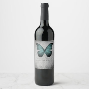 Étiquette Pour Bouteilles De Vin Mariage damassé à papillon Vintage turquoise
