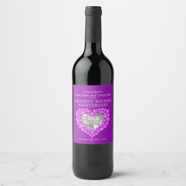 Étiquette Pour Bouteilles De Vin Mariage d'Amethyst anniversaire personnalisé étiqu (Devant)