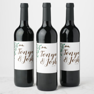 Étiquette Pour Bouteilles De Vin Mariage d'amour oiseaux avec branches rustiques et