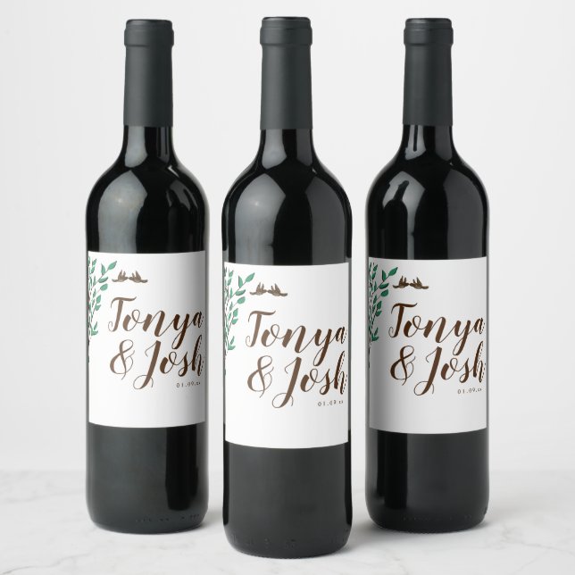 Étiquette Pour Bouteilles De Vin Mariage d'amour oiseaux avec branches rustiques et (Bouteilles)