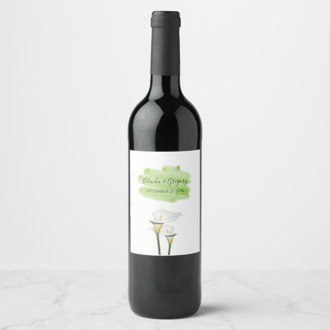 Étiquette Pour Bouteilles De Vin Mariage d'aquarelle blanc Calla Lilies (Devant)