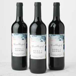 Étiquette Pour Bouteilles De Vin Mariage d'aquarelle céleste Abstrait