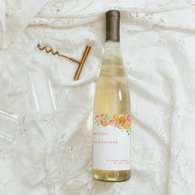 Étiquette Pour Bouteilles De Vin Mariage d'aquarelle Citrus (Créateur téléchargé)