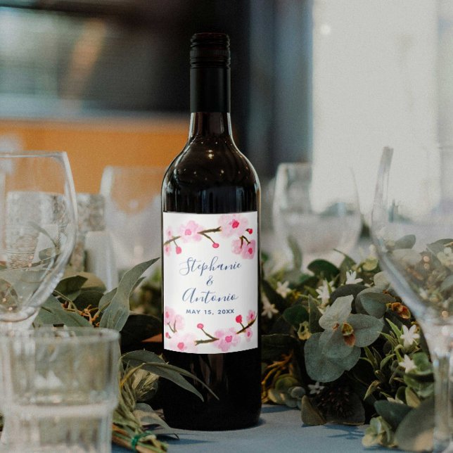 Étiquette Pour Bouteilles De Vin Mariage d'aquarelle couleur rose vif (Créateur téléchargé)