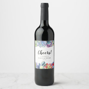 Étiquette Pour Bouteilles De Vin Mariage d'aquarelle de cactus succulent