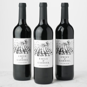 Étiquette Pour Bouteilles De Vin Mariage d'aquarelle des champs de lavande violet