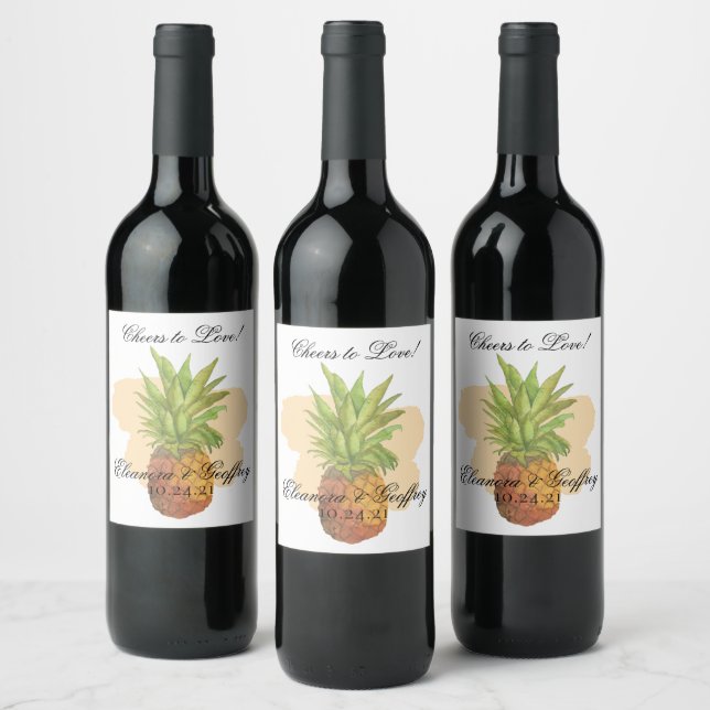 Étiquette Pour Bouteilles De Vin Mariage d'aquarelle d'été pour ananas tropicaux (Bouteilles)