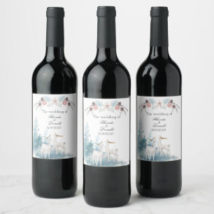 Étiquette Pour Bouteilles De Vin Mariage d'aquarelle du cerf et du feuillage d'hive
