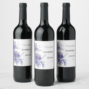 Étiquette Pour Bouteilles De Vin Mariage d'aquarelle Iris violet