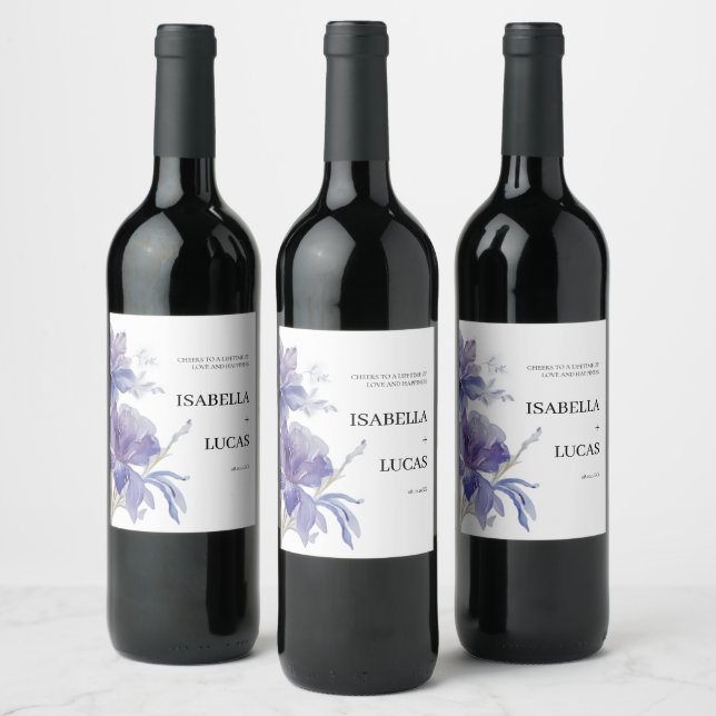 Étiquette Pour Bouteilles De Vin Mariage d'aquarelle Iris violet (Bouteilles)