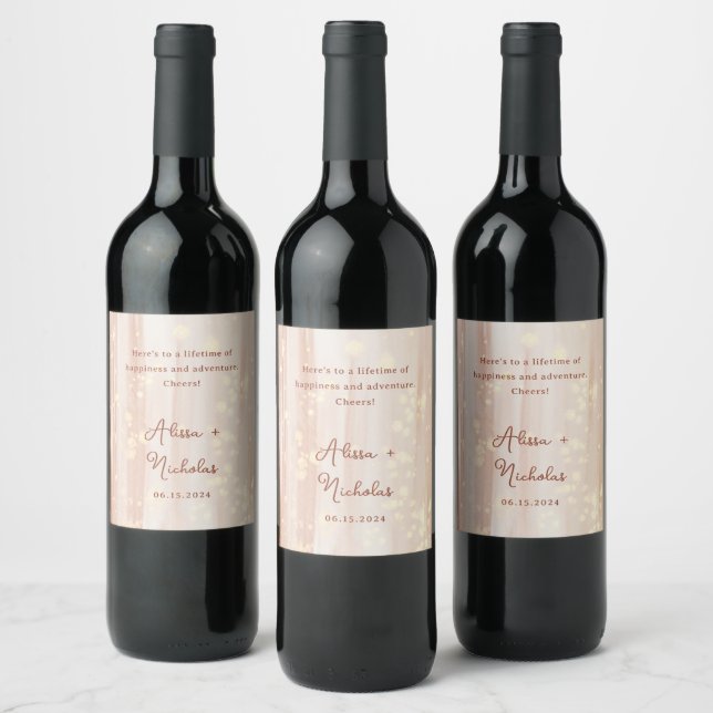 Étiquette Pour Bouteilles De Vin Mariage d'aquarelle moderne en terre cuite et or (Bouteilles)