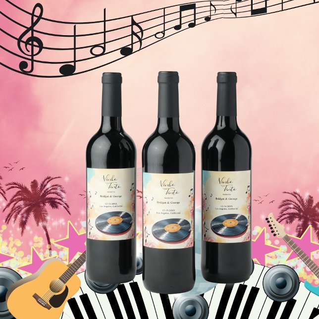 Étiquette Pour Bouteilles De Vin mariage d'aquarelle musicale florale (Créateur téléchargé)