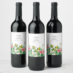 Étiquette Pour Bouteilles De Vin Mariage d'aquarelle périphérique fleur sauvage