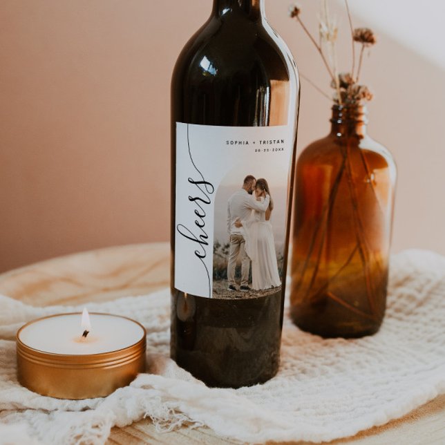 Étiquette Pour Bouteilles De Vin Mariage d'arc photo de script vertical (Créateur téléchargé)