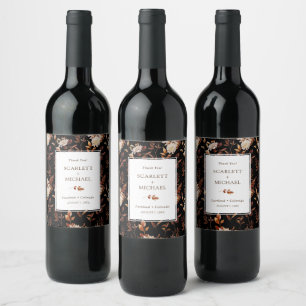 Étiquette Pour Bouteilles De Vin Mariage d'automne élégant avec feuilles qui tomben