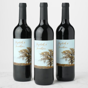 Étiquette Pour Bouteilles De Vin Mariage d'automne sous un chêne rustique