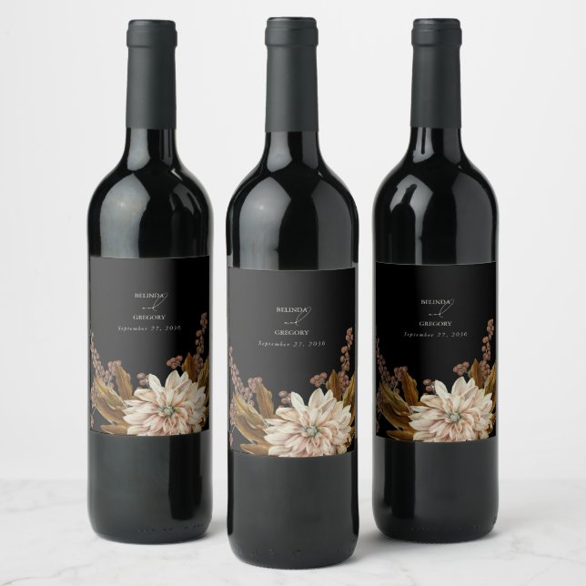 Étiquette Pour Bouteilles De Vin Mariage de automne d'aquarelle noire florale d'aut (Bouteilles)