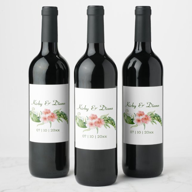 Étiquette Pour Bouteilles De Vin Mariage de bouquet tropical (Bouteilles)