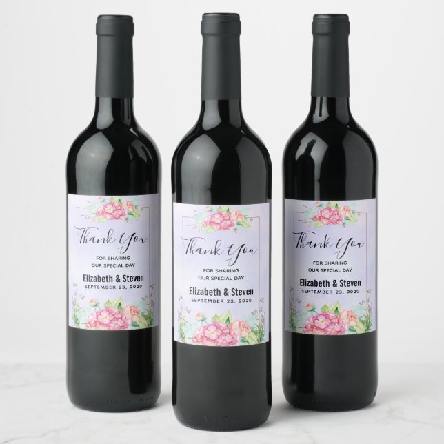 Étiquette Pour Bouteilles De Vin Mariage de cadre Floral rose moderne (Bouteilles)