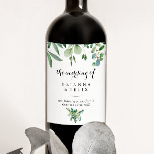 Étiquette Pour Bouteilles De Vin Mariage de calligraphie végétale de l'Eucalyptus v