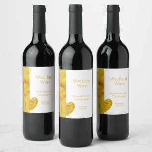 Étiquette Pour Bouteilles De Vin Mariage de conception du coeur rose jaune