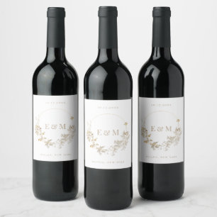 Étiquette Pour Bouteilles De Vin Mariage de couronne de jardin doré opulent