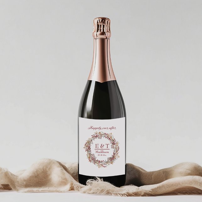 Étiquette Pour Bouteilles De Vin Mariage de couronnes de fleurs rouge carlet Poinse (Créateur téléchargé)