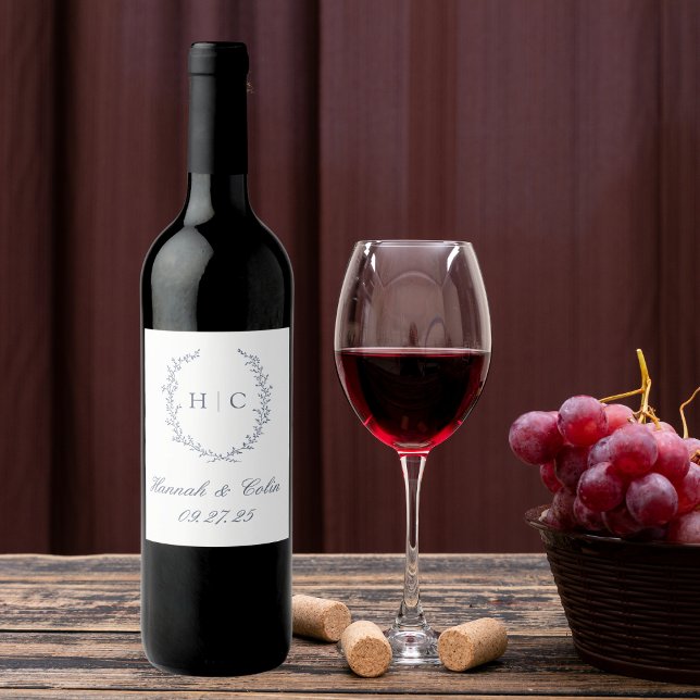 Étiquette Pour Bouteilles De Vin Mariage de crête botanique romantique (Créateur téléchargé)