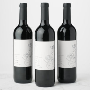 Étiquette Pour Bouteilles De Vin Mariage de croquis floral Nénuphar minimal
