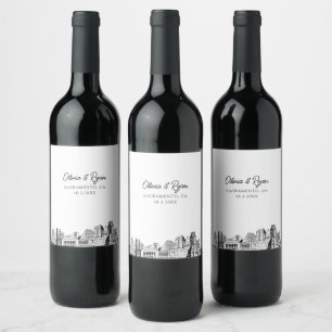 Étiquette Pour Bouteilles De Vin Mariage de croquis moderne Sacramento personnalisé