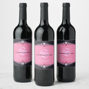 Étiquette Pour Bouteilles De Vin Mariage de dentelle rose Princess