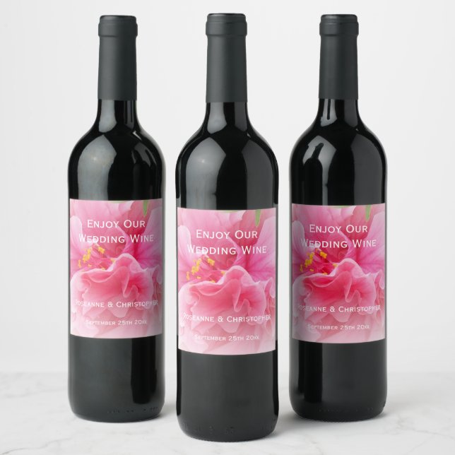 Étiquette Pour Bouteilles De Vin Mariage de design floral rose (Bouteilles)