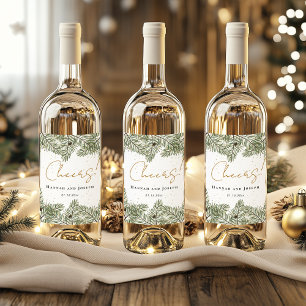 Étiquette Pour Bouteilles De Vin Mariage de fête de Noël Pine & Or